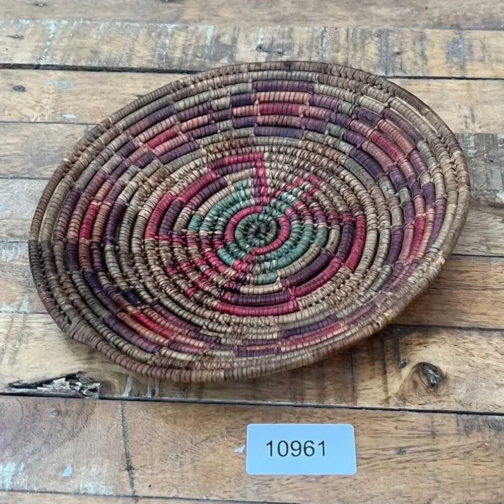 Vintage Colorful Hand Woven Coil Basket Wall Decor 9
